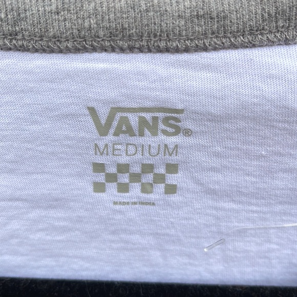 Vans Raglan Baseball Tee Shirt M Gray White Top Medium Ladies California Grown - Picture 2 of 3
